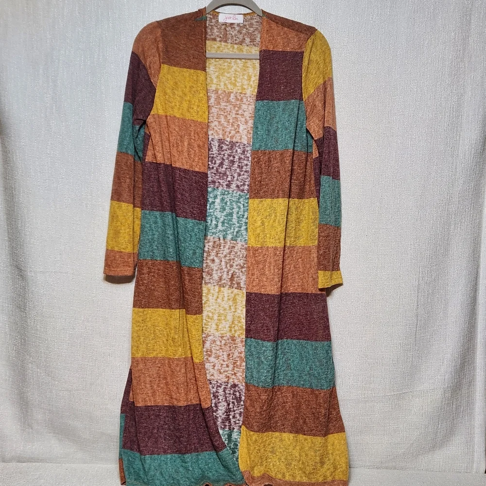 Jess Lea Striped Colorful Lightweight Duster Cardigan Long Sleeve Boho Small - Picture 1 of 9